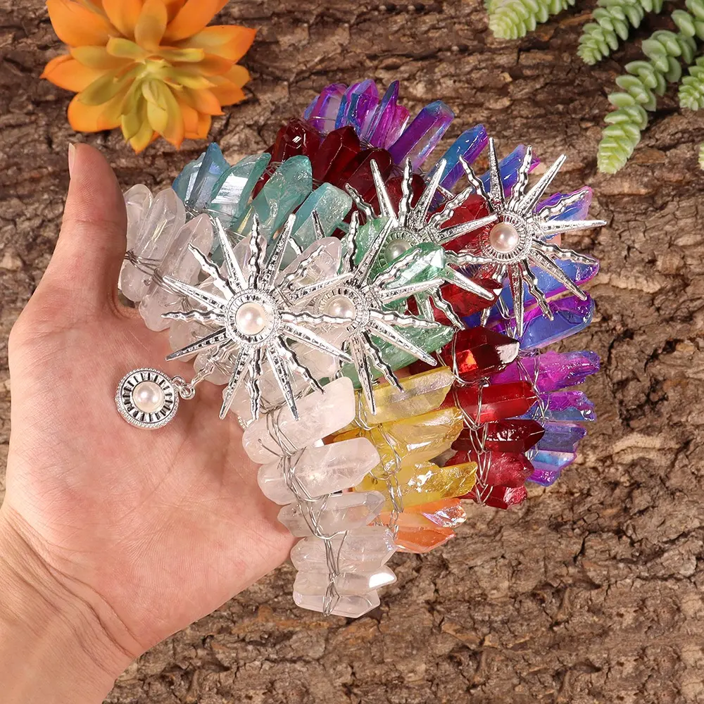 Pedra do cristal natural com galvaniza coroas de noiva e gemstone cabelo acessório para decoração de Halloween