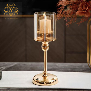 Candelabros al por mayor, farolillos y tarros de velas, candelabro dorado de cristal único para centro de mesa de boda - Product Image 6