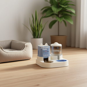 Distributore automatico di cibo blu con dispenser d'acqua per cani e gatti, ciotola per cibo e stazione per l'acqua - Product Image 2
