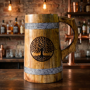 Jarra Vikinga Hecha a Mano de Madera Natural con Cuerdas, Decoración Rústica para el Hogar, Duradera, Coleccionable, Ecológica y Personalizable - Product Image 1