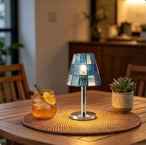 <span class=keywords><strong>Lampe</strong></span> de table en verre mosaïque <span class=keywords><strong>Tiffany</strong></span> vintage nordique du milieu du siècle, lumière d'ambiance rétro de luxe pour restaurant, bar, décoration de chambre - Product Image 3