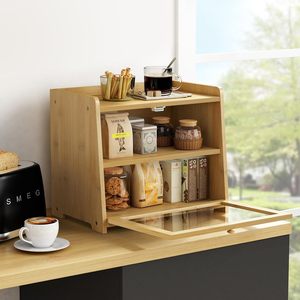 Bamboo Bread <b>Box</b> With <b>Glass</b> Door For Kitchen Countertop Storage Airtight Design Rectangle Shape - Product Image 3