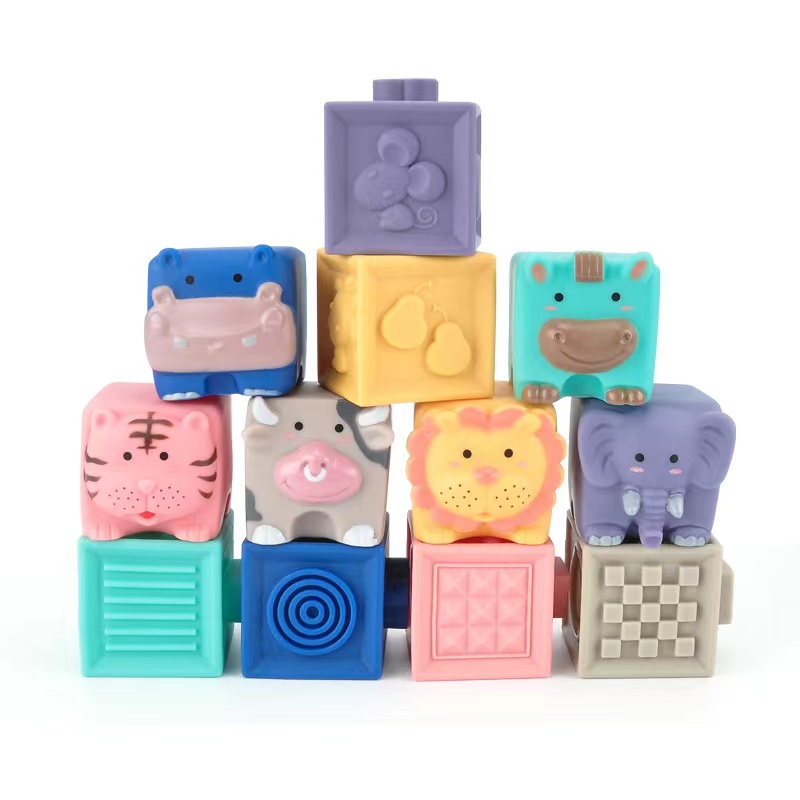 2022 Детские Игрушки для раннего развития, безопасные штабелируемые игрушки, 3D Силиконовые Резиновые мягкие строительные блоки, Прорезыватель для зубов, детские игрушки
