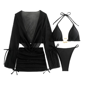 <span class=keywords><strong>Maillot</strong></span> <span class=keywords><strong>de</strong></span> <span class=keywords><strong>bain</strong></span> bikini quatre pièces sexy et tendance pour <span class=keywords><strong>femme</strong></span>, style européen et américain, couleur unie - Product Image 1