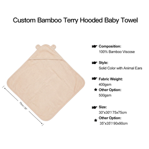 <span class=keywords><strong>Toalla</strong></span> de Baño para Bebé de Bambú, Personalizada de Fábrica, OEKO TEX, 400GSM, 75*75 cm, <span class=keywords><strong>Toalla</strong></span> de <span class=keywords><strong>Playa</strong></span>, Esencial para el Baño del Recién Nacido, <span class=keywords><strong>Toalla</strong></span> con Capucha de Animales para Niños Pequeños - Product Image 4