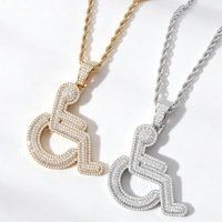 Collier Pendentif Symbole Fauteuil Roulant Iced Out en Laiton CZ Doré Argenté avec Chaîne Corde, Bijoux Hip Hop pour Hommes Femmes, Cadeau