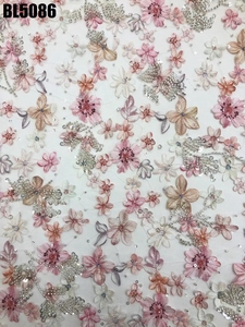 Sang Trọng Lưới Ren Váy Vải Hoa 3D Hạt Máy Hạt Thêu Hạt Ren Sequin Vải Cho Đám Cưới - Product Image 6