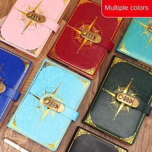 Cuaderno Retro con Candado, Tamaño A5, Cubierta de Cuero Sintético, Logotipo de Brújula, Encuadernación con Alambre y Pegamento, Diario de Escritura para Estudiantes - Product Image 2