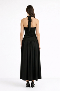 Vestido Maxi Negro Personalizado SHENGFU para Mujer, sin Mangas, con Cuello Halter, Cuerpo Fruncido y Plisado, Cintura Natural, Estilo Fluido, para Verano, Noche o <span class=keywords><strong>Resort</strong></span>, OEM/ODM - Product Image 2