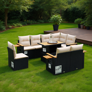 Ensemble de canapés de jardin avec accoudoirs réglables, en rotin PE noir, 6 places, mobilier d'extérieur, design contemporain - Product Image 2