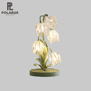 Lámpara de Mesa Polarux Lily Valley, Estilo Vintage Pastoral, Decoración para Dormitorio, Base de Metal Latón Verde, Pantalla de Vidrio con Diseño Floral, Lámpara de Mesa Verde <span class=keywords><strong>Niya</strong></span> - Product Image 1