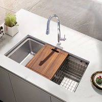Évier de cuisine moderne en acier inoxydable 304 argenté, à cuve unique, à encastrer sous plan, sans robinet, design monotrou