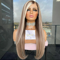 Perruques lisses blond platine avec mèches foncées, perruques brésiliennes en cheveux humains vierges avec fermeture frontale en dentelle 13x4, sans colle