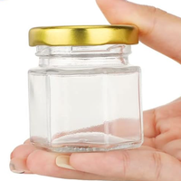 Mini pot de miel en verre Pots hexagonaux de 1.5 oz pour miel avec couvercle en or en bois