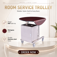 EASTON Hotelzimmerservice-Trolley, faltbar, Mahagoni-MDF-Tischplatte, gebürsteter Edelstahlrahmen, Servierwagen, 925x845mm