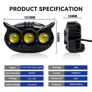 ไฟสปอร์ตไลท์ LED สำหรับมอเตอร์ไซค์ ขายดี ดีไซน์ 3 เลนส์ รูปทรงนกฮูก สองสี 30W ไฟตัดหมอกหน้ากันน้ำ สำหรับรถยนต์ รถบรรทุก - Product Image 2