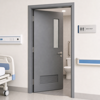 Porte de salle de bain pour blocs opératoires d'hôpital, gris ardoise, avec fenêtre en verre et grille de ventilation inférieure
