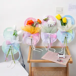 Buket bunga Korea tas kartu tas kemasan kertas Kraft tas tangan hadiah Hari Valentine tas tangan toko bunga sastra sederhana