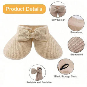 Cappello da spiaggia estivo da donna a tesa larga arrotolabile protezione ultravioletta materiale in carta naturale per erba pieghevole da viaggio visiera per la pesca - Product Image 2