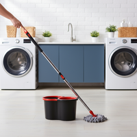 Ensemble serpillière ronde et seau essoreur pour nettoyage domestique, microfibre, manche télescopique en acier inoxydable, déshydratation à 70-80%, produit phare