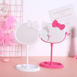 Pink Bowknot Kawaii KT Katzen-Tischspiegel doppelseitige Rotation Prinzessinnen-Spiegel Make-up-Spiegel Make-up-Spiegel