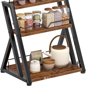 Multi Layer <b>Kitchen</b> Spice <b>Rack</b> 3 Tiers Standing Type Wood Metal Frame Storage Organizer For Spices Cosmetics Desk Use - Product Image 5