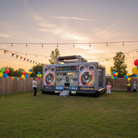 Promotion : Château Gonflable Interactif Disco pour Adultes, Thème Boombox Rétro, pour Fêtes