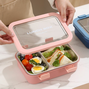 Boîte à lunch en acier inoxydable pour enfants Boîte à bento Conteneur de stockage des aliments pour enfants de l'école Boîte Tiffin en métal verrouillable avec fourchette et cuillère - Product Image 1