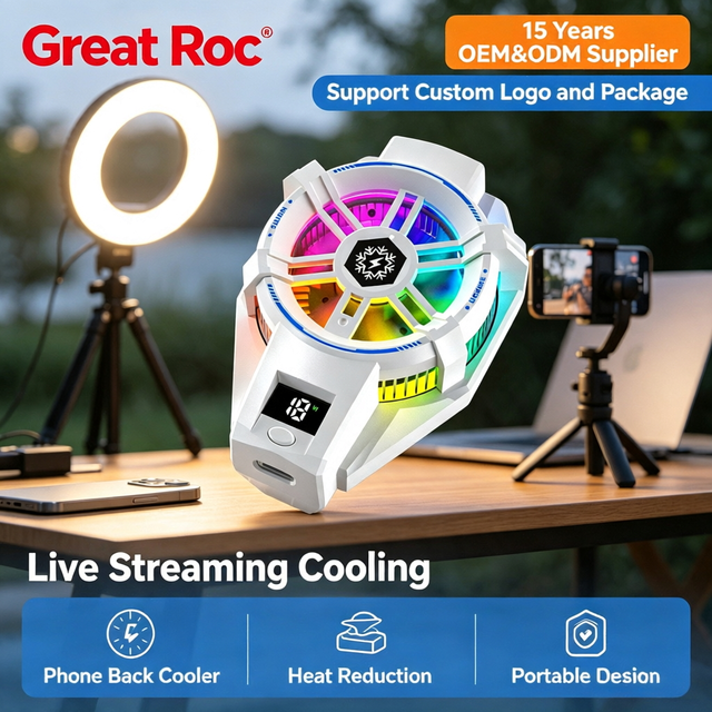 Portable Clip on Mobile Cooler Semiconductor Phone Radiator Low Noise Cooling Fan for Game Live Broadcast Car Navigation