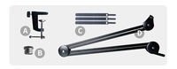 Support de bras de microphone, support de microphone à bras de micro robuste Supports de ciseaux de suspension avec clip de micro et attaches de câble
