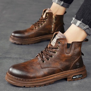 Botas Martin para hombre, caña alta, estilo americano-inglés, para todo tipo de clima, impermeables, con cremallera lateral, cuero genuino, suela de goma - Product Image 2