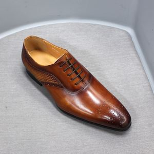 Classic Brown Pointed Toe Oxford <b>Shoes</b> Genuine Leather Lace up Wedding Party Male Business Formal <b>Shoes</b> - Product Image 3