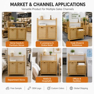 Armario de Lavandería de Bambú FSC de 2 Niveles con Cesto Extraíble, Estante Superior y Puerta de Listones para Almacenamiento de <span class=keywords><strong>Ropa</strong></span>, Venta al por Mayor OEM - Product Image 6
