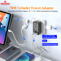FOXCAN NOUVEAU PD70W GaN Slim Chargeur 3 prises AC Rapide Portable Pliable Adaptateur de Voyage Universel