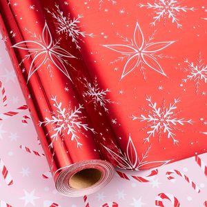 MAYPLUSS Red Christmas Wrapping Paper Roll 17in X 33ft Double Side Snowflake Design Anti Curl Gift Craft Use - Product Image 1