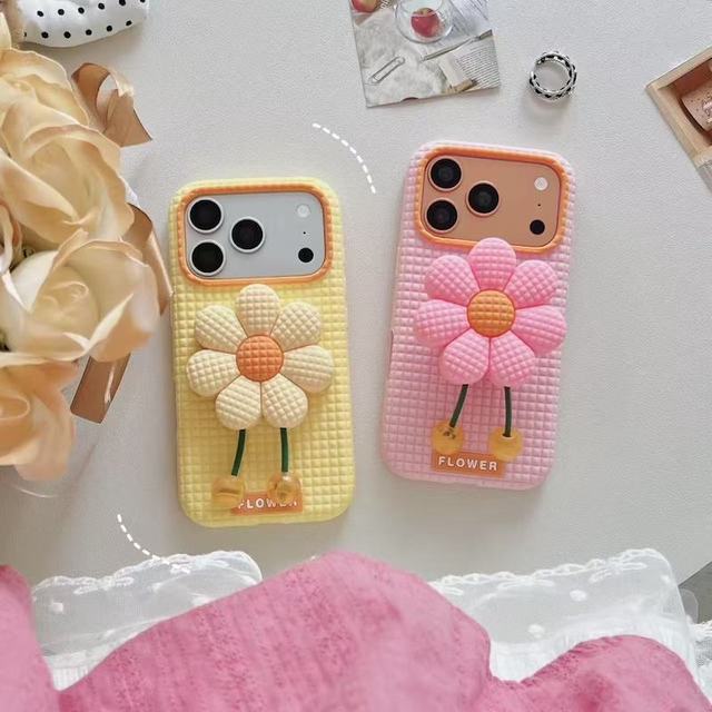 Korean Ins Style 3D Flower Stand Phone Case for iPhone 17 Pro Max 16 15 14 Pro 13 Anti-Fingerprint Phone Case Bulk Order