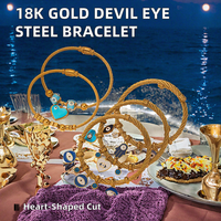Pulsera de Alambre Elástico de Acero Inoxidable Trenzado Chapado en Oro de 18K con Dijes de Ojo de Diablo de Cristal de Zirconia, de Moda para Niños