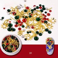 Kit de Bijoux de Noël pour Manucure, Décorations 3D DIY Flocon de Neige, Rivets en Alliage, Perles Mixtes, Strass Colorés Multi-Tailles