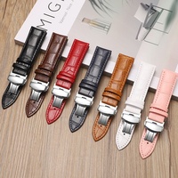 Vente directe d'usine, bracelet de montre en cuir véritable à motif bambou, boucle papillon, options multicolores, libération rapide