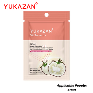 Yukazan Vit Tomato+ 10 comprimés comprimés éclaircissants pour la peau pour tous les types de peau comprimés à mâcher de marque - Product Image 4