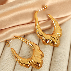 ต่างหูแบบห่วง ชุบทอง ไทเทเนียมสตีล ดีไซน์เรขาคณิต EH707 เครื่องประดับแฟชั่น - Product Image 2