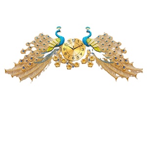 Grandes horloges murales décoration paon, décoration moderne européenne salon horloge muette tableaux muraux Double - Product Image 1