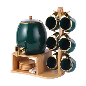 Kitchen Mug Rack Tree Coffee Tea Cup Organizer Hanger Holder with 6 Hooks Large Capacity Ceramic Cold Kettle Cup Holder Set
