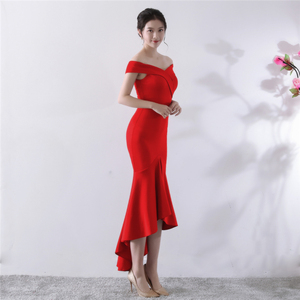 1327# Bride Red Mid-long Marriage <strong>Korean</strong> Dresses Slim Evening Dresses Formal <strong>Prom</strong> <strong>Gowns</strong> for Beauty Contest - Product Image 4