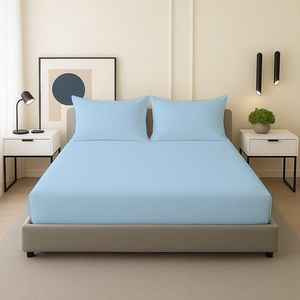 Ensemble de draps de lit ajustés de luxe modernes en coton uni tissé sur mesure pour hôtel, poches profondes, 100 % coton, 200 fils, pour usage domestique - Product Image 1