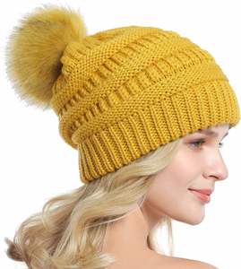Pom Beanie Chapeaux Haute Qualité Épais Acrylique Coloré Hiver Chaud Femmes <span class=keywords><strong>Bonnet</strong></span> Tricoté <span class=keywords><strong>Avec</strong></span> <span class=keywords><strong>Pompon</strong></span> - Product Image 4