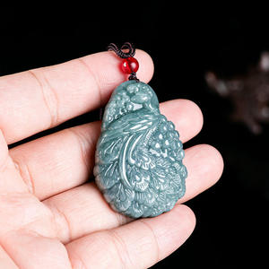 Pendentif en jade naturel bleu paon, porte-bonheur et paix, design original unisexe, style chinois DW99 - Product Image 5