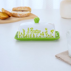Nouvelle boîte à beurre en céramique émaillée verte style campagnard avec rose en relief 3D, boîte de rangement pour fromage à domicile - Product Image 1