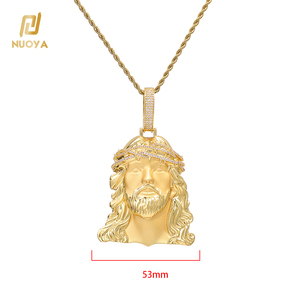Colgante NUOYA de Jesús Chapado en Plata con Corona de Espinas y Circonitas, Amuleto de Cabeza de Jesús, Joyería Religiosa Hip Hop para Hombre - Product Image 6