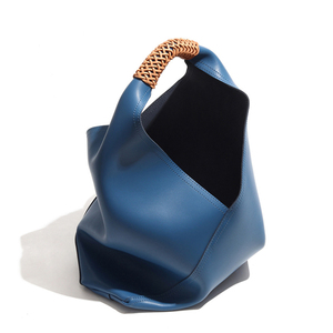 Custom Genuine Leather Women Casual Designer Shoulder <b>Bag</b> With Woven Handle - Product Image 2